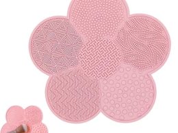 1Pc Pink Silicone Makeup Brush Cleaning Bearings with Suction Cups, Silicone Makeup Brush Cleaning Tool, Makeup Brush Tools,Brush Cleaners，Makeup Brush Cleaning,Beauty and Personal Care
