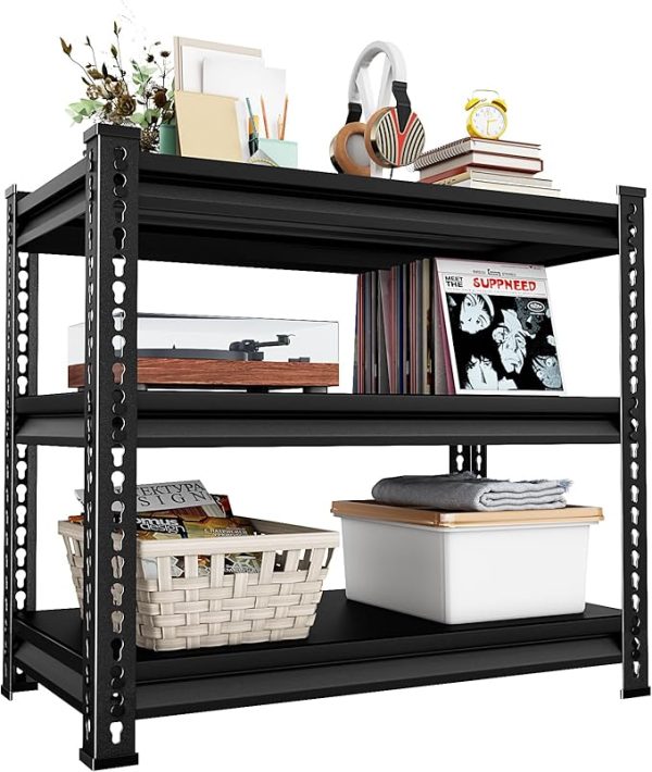 3-Tier Heavy Duty Adjustable Metal Storage Shelves, 35.5"W x 16"D x 33"H, 1050LBS Loads, Industrial Style, Garage, Kitchen, Bedroom, Bathroom
