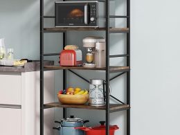 Denkee 5-Tier Bakers Rack for Kitchen with Storage, Industrial Microwave Stand Shelf, Coffee Bar for Small Spaces, Free Standing Kitchen Storage Shelf Rack, 23.62" L x 15.75" W x 60.24" H