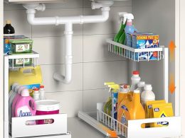 2 Pack Under Sink Organizer Storage 2-Tier Premium Metal Pull-Out Racks, Height Adjustable, Easy Installation | Kitchen & Bathroom Organizers White