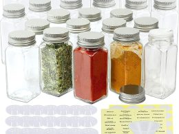 Simple Houseware Spice Jars 4 Ounce Square Bottles w/labels, 24 Packs