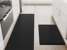 StepRite Kitchen Mats, 2PCS Kitchen Rugs, Cushioned Anti Fatigue Kitchen Mats for Floor, Non-Slip Standing Desk Mat, Waterproof Kitchen Rug Set for Kitchen, Floor, Office, 17.3"x30"+17.3"x47", Black