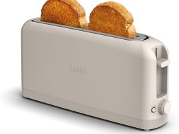 bella 2 Slice Slim Toaster, Fits-anywhere™ Kitchenware, 6 Setting Shade Control with Reheat & Cancel Buttons, Removable Crumb Tray, 10” Long Slot, Anti Jam & Auto Shutoff, 900 Watt, Oatmilk