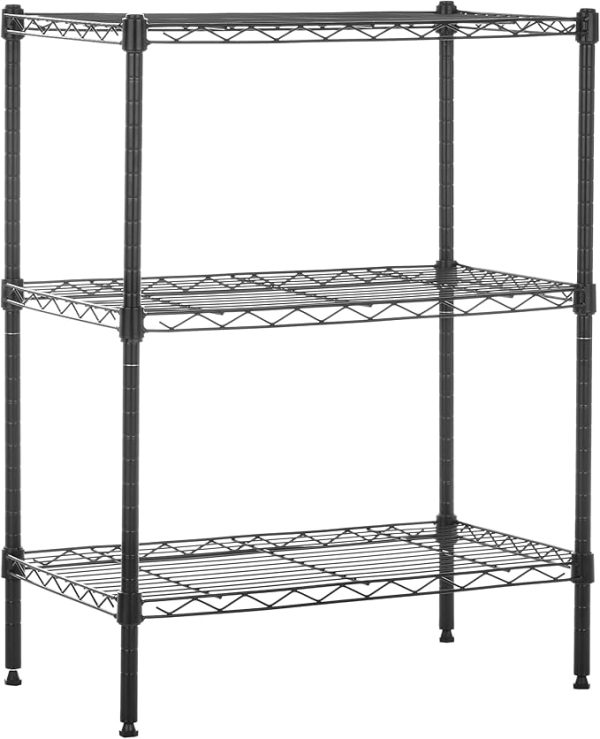 Basics 3-Shelf Adjustable Heavy Duty Steel Wire Rack Storage Shelving Organizer for Kitchen, Garage, 23.2" L x 13.4" W x 30" H, Black