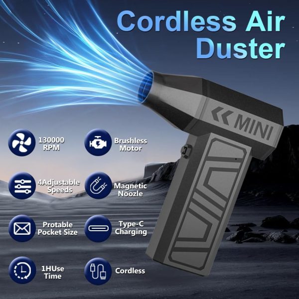 LEEPEE X3 Cordless Air Duster 130,000RPM High-Speed Mini Blower, 4-Gear Adjustable Power Turbo Jet Fan, Portable Dust Blower for Cleaning Electronics, Cars, Homes, and Outdoor Spaces - Image 2