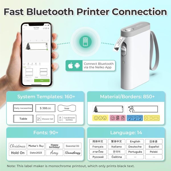 Nelko Label Maker Machine with Tape, P21 Bluetooth Label Printer, Wireless Mini Label Makers with Multiple Templates for Organizing Office Home, White - Image 2