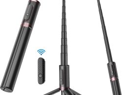 TONEOF 67" Cell Phone Selfie Stick Tripod,Smartphone Stand All-in-1 with Integrated Wireless Remote,Portable,Lightweight,Extendable for iPhone/Android(Black)