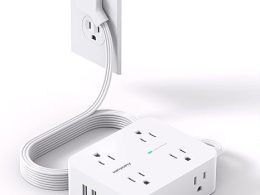 Surge Protector Power Strip, HANYCONY Extension Cord with Multiple Outlets, 5 Ft Ultra Thin Flat Plug 8 Outlets 4 USB Ports(2USB C), 1080J Outlet Extender for Home Office College Dorm Room Essentials