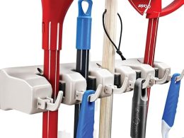 Home-it Mop and Broom Holder Wall Mount Garden Tool Storage Tool Rack Storage & Organization for the Home Plastic Hanger for Closet Garage Organizer (5-position)