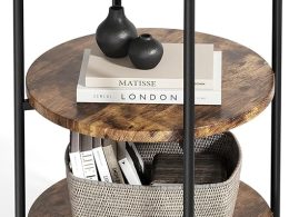 Side Tables Living Room, 3-Tier Modern End Table with Wheels, Small Side Table Nightstand Bedside Table for Living Room, Bedroom, or Small Spaces-Rust Brown