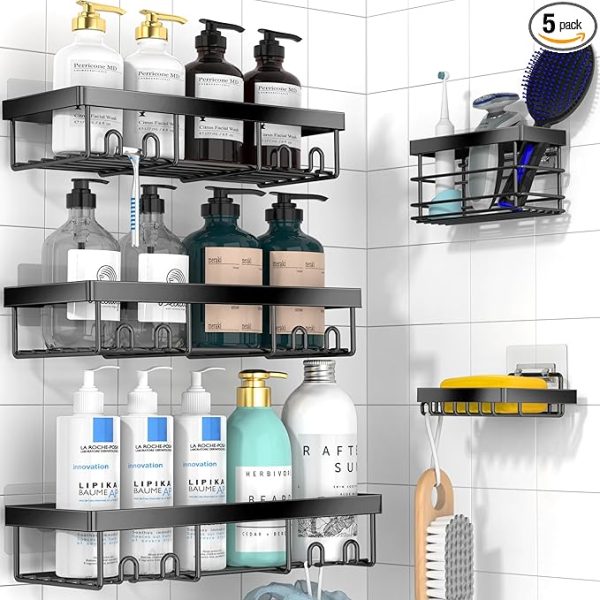 Moforoco Adhesive Shower Caddy Organizer Shelves Rack - 5 Pack Corner Bathroom Storage Organization, Home & Kitchen Decor Inside RV Accessories, Hanging First Apartment Household Camper Essentials
