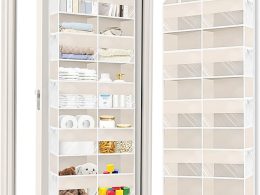Over the Door Organizer 5 Tiers,Extra Large Behind Door Storage of 10 Compartments,80 lbs Weight Capacity Over the Door Storage, Door Hanging Organizer for Closet, Diaper Organizer, Toy Storage, Beige