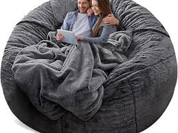 Bean Bag Chair Cover Without Filler,Big Round Soft Fluffy PV Velvet Washable Bean Bag Lazy Sofa Bed Cover for Adults,Living Room Bedroom Furniture Outside,5ft Dark Grey(No Filler)