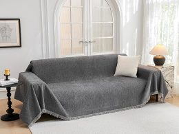 MYSKY HOME Couch Cover for Dogs, Washable Couch Covers, Non Slip Couch Sofa Cover, Couch Cover 2 Cushion Sofa Dogs Furniture Protector with Tassels Chenille Sofa Covers for Pets, 71"x118", Dark Grey