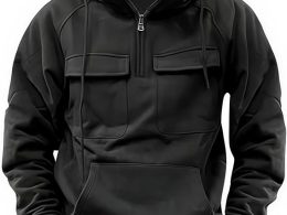 (L) Cargo Hoodies for Men Tactical Sweatshirt Quarter Zip Cargo Pullover Hoodies Workout Gym Men Fashion Outdoor Hoodie