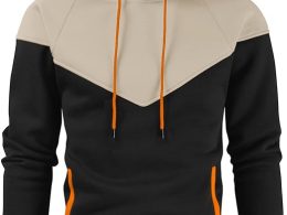 Men's Midweight Fleece Pullover Hoodies Casual Color Block Hooded Sweatshirt with Pockets