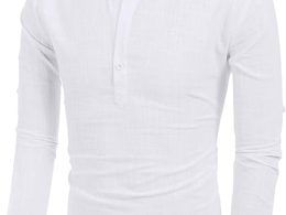COOFANDY Men's Cotton Linen Henley T-Shirts Long Sleeve Hippie Casual Beach T-Shirts