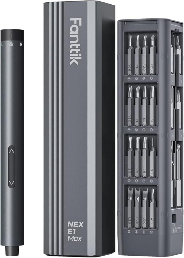 Fanttik E1 Max 3.7V Electric Screwdriver, Mini Precision Screwdriver Set, 50 Magnetic Bits, Magnetic Storage, 5/32‘’Hex, Repair Tool Kit for Electronics Phone Camera Laptop Watch (Grey)