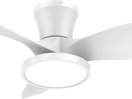ocioc Quiet Ceiling Fan with LED Light DC motor 32 inch Large Air Volume Remote Control White for Kitchen Bedroom Dining room Patio