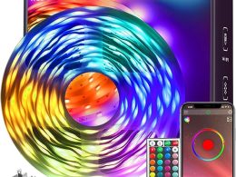 KSIPZE 100ft Led Strip Lights RGB Music Sync Color Changing Bluetooth Led Lights with Smart App Control Remote Led Lights for Bedroom Room Lighting Flexible Home Décor