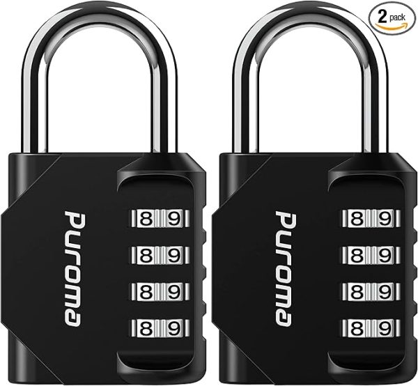 Puroma 2 Pack Combination Lock for Locker 4 Digit Outdoor Waterproof Padlock for School, Gym, Sports, Fence, Toolbox, Gate, Case, Outdoor, Hasp Storage (Black)