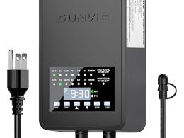 SUNVIE 300W Low Voltage Landscape Transformer with 2 Independent Control Output Landscape Lighting Transformer with Timer and Photocell Sensor 120V AC to 12/14V AC Weatherproof Low Voltage Transformer