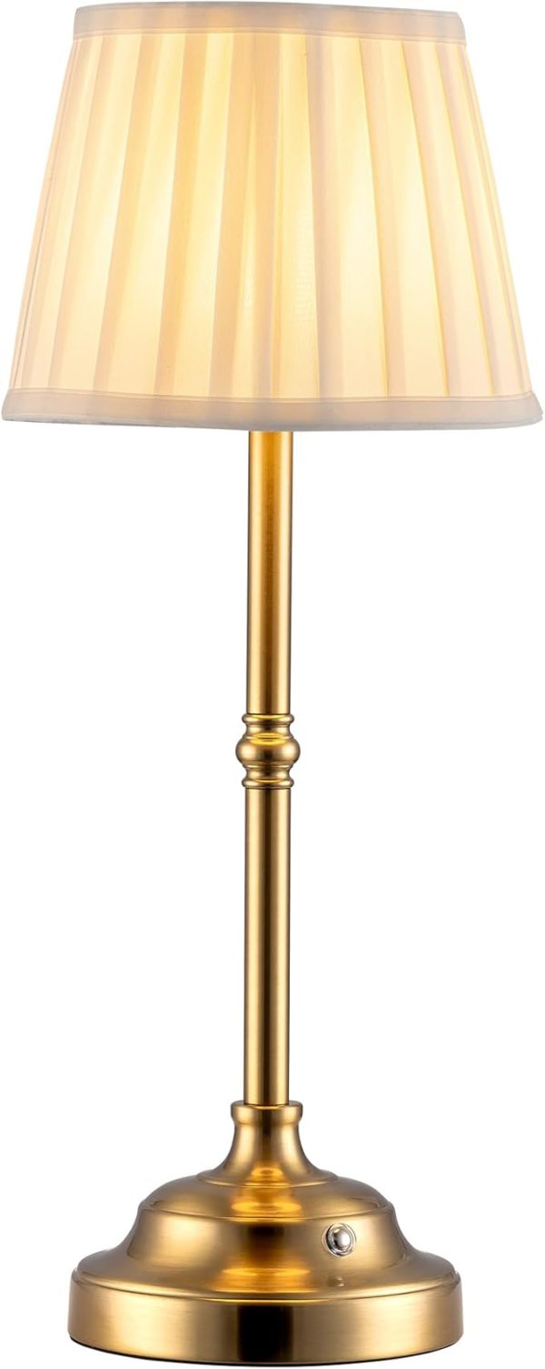 KDG Portables Cordless Table Lamp, Fabric Shade Desk Lamp, 4000mAh Rechargeable Battery Powered Lighting, Dimmable Light for Dining Room, Bedroom, Bedside, Bar, Night Light, Camping, Balcony (Bronze)