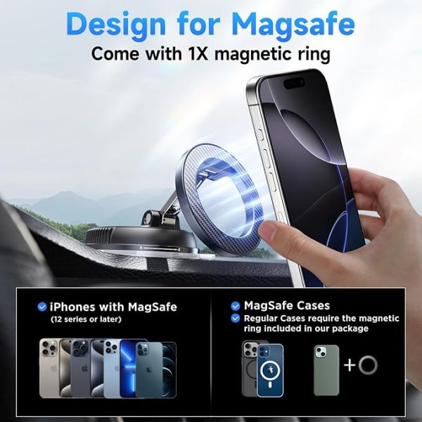 Car Phone Holder for Magsafe [78+LBS Strongest Suction & 2400gf Strongest Magnetic] 360° Adjustable Car Phone Mount, Phone Holders for Your Car for iPhone 16 Pro Max 15 14 13 12 Plus (Carbon Fiber)
