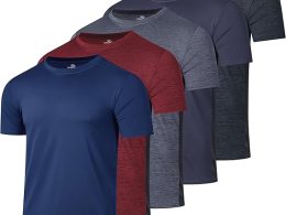 Real Essentials 5 Pack: Men’s Short Sleeve Dry Fit Active Crew Neck T Shirt - Athletic Running Gym Workout Tee Tops